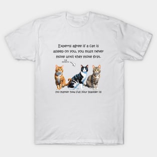 Experts agree if a cat is asleep on you you must never move no matter how full your bladder is - funny watercolour cat design T-Shirt